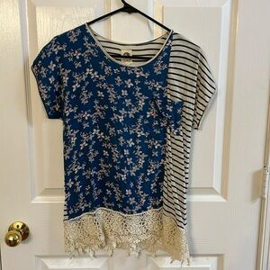 Short sleeve XS multi-pattern shirt from Anthropologie, EUC